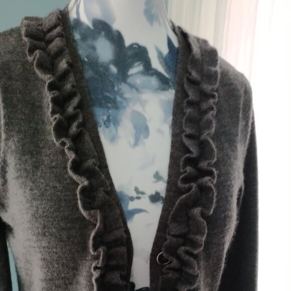 Grey Ruffle Italian Merino Wool Cardigan - Picture 4 of 13